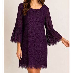 RN Studio by Ronnie Nicole Purple Lace Bell Sleeve Shift Dress size 12 NWT
